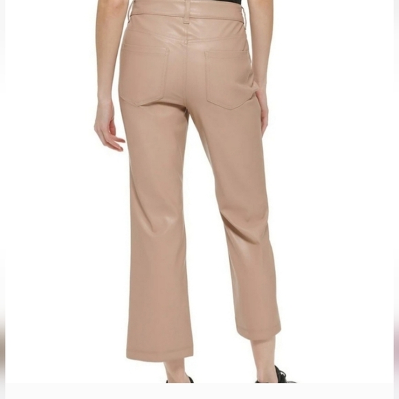 DKNY Women's Faux-Leather Cropped Ankle Pants in Mushroom Sz 6, NWT - Picture 2 of 8